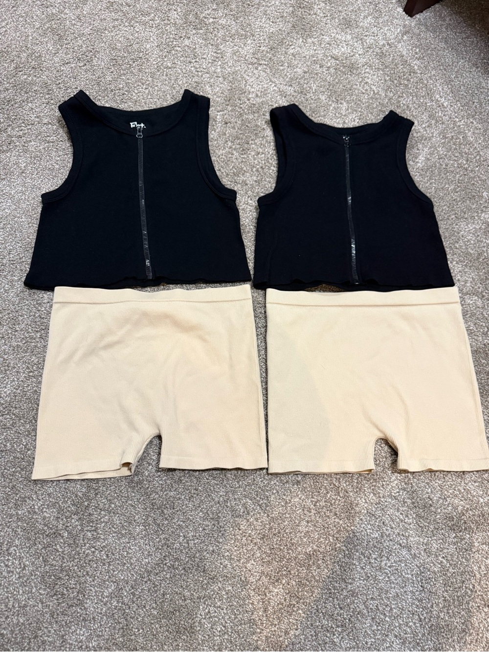 Fashion Nova Black Zip Tank & Cream Bike Shorts Set
